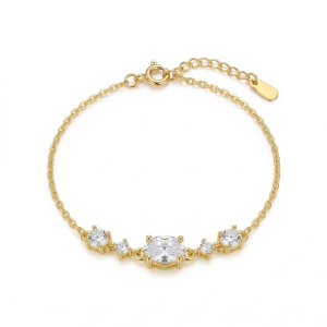 AGOR 925 Sterling Silver Gold Plated Oval Centerpiece Bracelet Premium Jewellery for Women