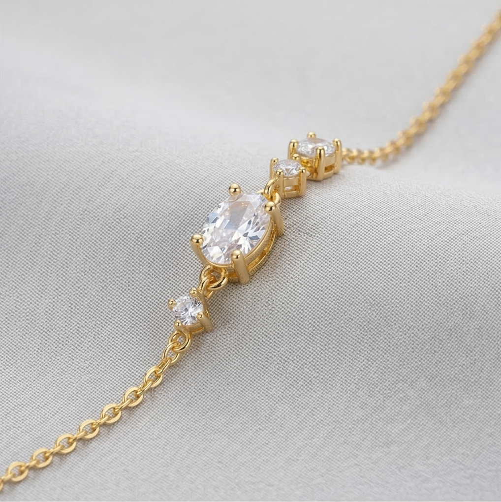 925 Sterling Silver Gold Plated Oval Centerpiece Bracelet Premium Jewellery for Women