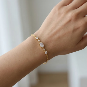 AGOR 925 Sterling Silver Gold Plated Oval Centerpiece Bracelet Premium Jewellery for Women