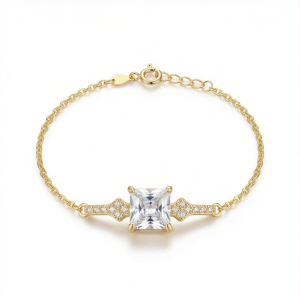 AGOR 925 Sterling Silver Gold Plated Square Centerpiece Bracelet Premium Jewellery for Women