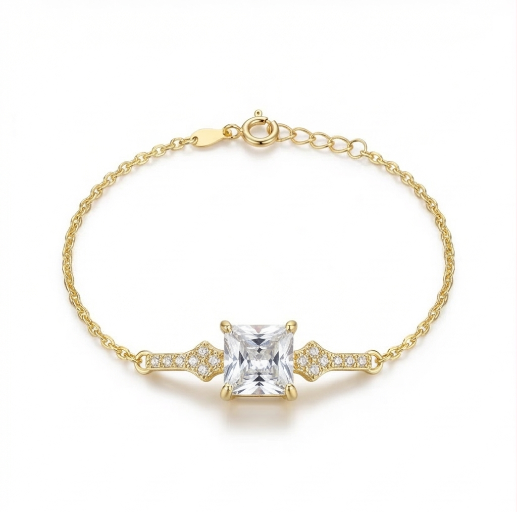 925 Sterling Silver Gold Plated Square Centerpiece Bracelet Premium Jewellery for Women