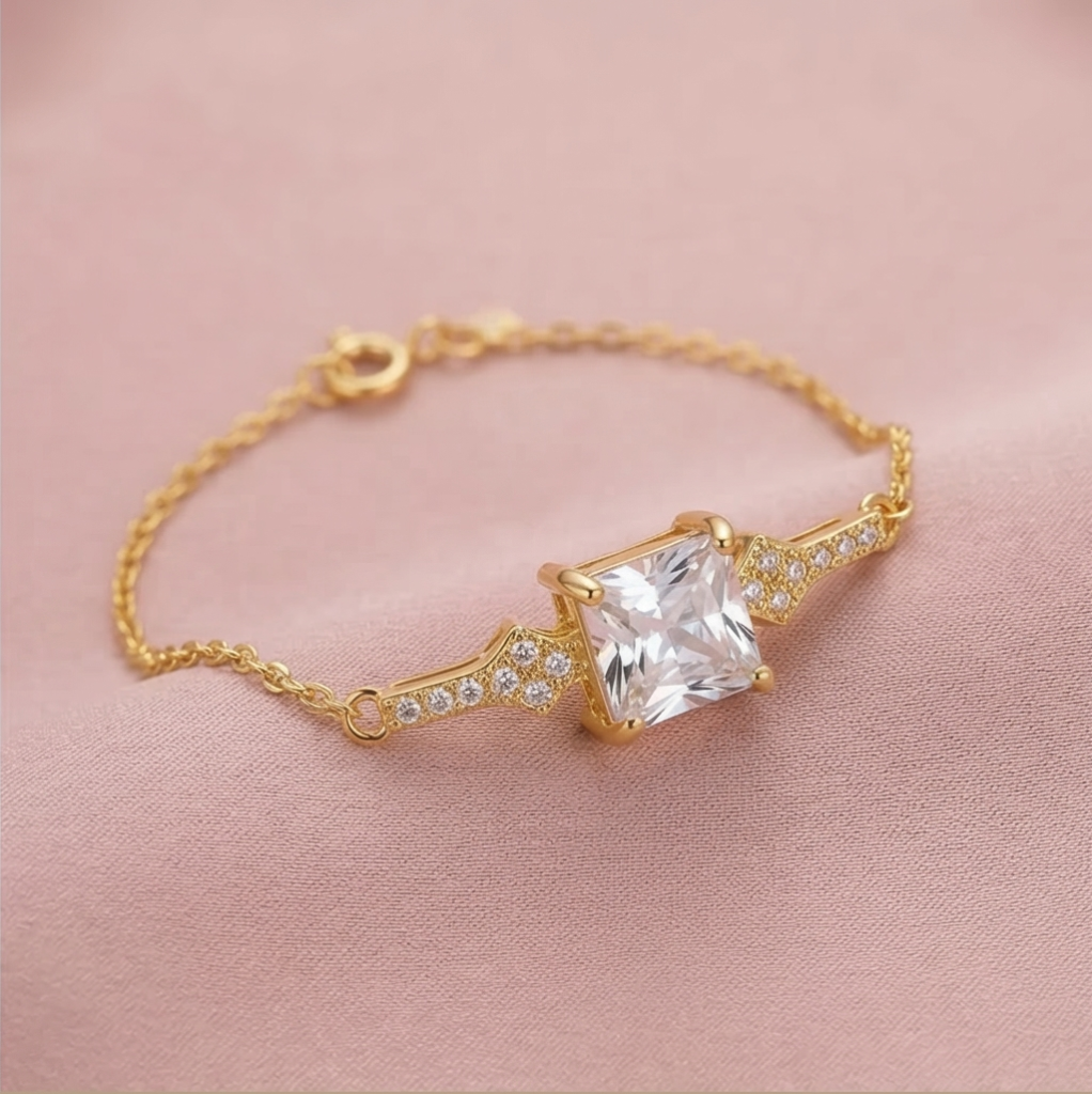 AGOR 925 Sterling Silver Gold Plated Square Centerpiece Bracelet Premium Jewellery for Women