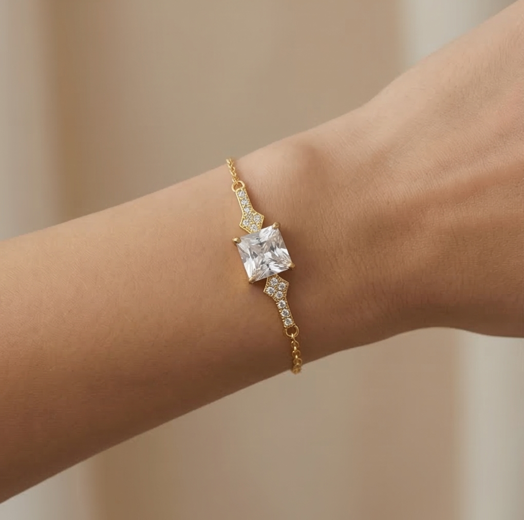 925 Sterling Silver Gold Plated Square Centerpiece Bracelet Premium Jewellery for Women