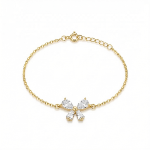 AGOR 925 Sterling Silver Ribbon Bow Bracelet in Gold Finish Dainty Premium Jewellery for Women