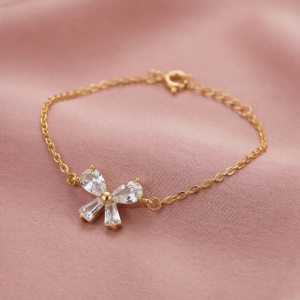 AGOR 925 Sterling Silver Ribbon Bow Bracelet in Gold Finish Dainty Premium Jewellery for Women