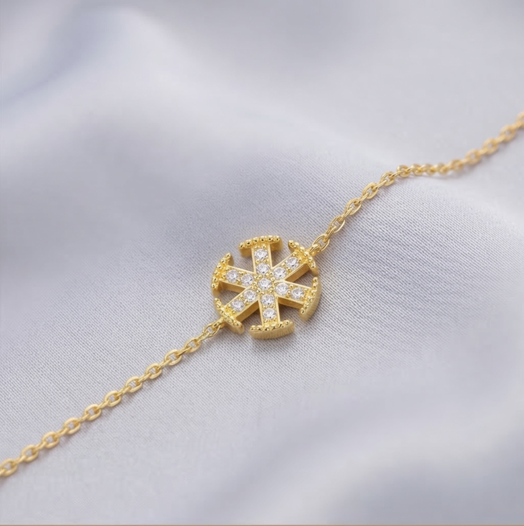 AGOR 925 Sterling Silver Geometric Starburst Bracelet in Premium Gold Finish Premium Jewellery for Women