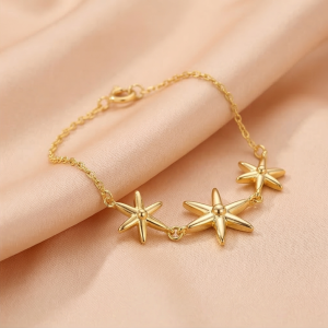 AGOR 925 Sterling Silver Triple Starfish Bracelet in Premium Gold Finish Everyday Jewellery for Women