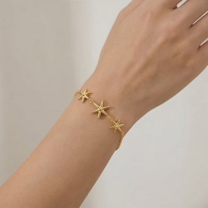 AGOR 925 Sterling Silver Triple Starfish Bracelet in Premium Gold Finish Everyday Jewellery for Women