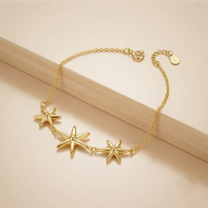 AGOR 925 Sterling Silver Triple Starfish Bracelet in Premium Gold Finish Everyday Jewellery for Women