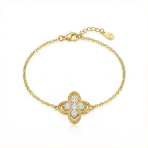 AGOR 925 Sterling Silver Vintage Clover Bracelet in Premium Gold Finish Classic Jewellery for Women