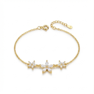 925 Sterling Silver Floral Cluster Bracelet in Premium Gold Finish Elegant Jewellery for Women