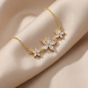 AGOR 925 Sterling Silver Floral Cluster Bracelet in Premium Gold Finish Elegant Jewellery for Women