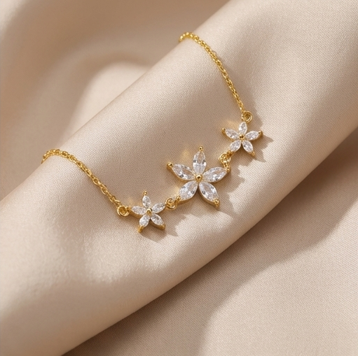 925 Sterling Silver Floral Cluster Bracelet in Premium Gold Finish Elegant Jewellery for Women