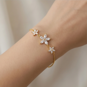 AGOR 925 Sterling Silver Floral Cluster Bracelet in Premium Gold Finish Elegant Jewellery for Women