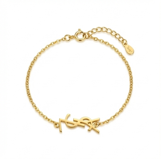 925 Sterling Silver Abstract Monogram Bracelet in Premium Gold Finish Minimalist Jewellery for Women