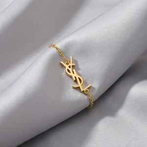 AGOR 925 Sterling Silver Abstract Monogram Bracelet in Premium Gold Finish Minimalist Jewellery for Women