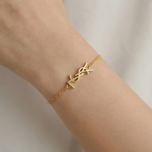 925 Sterling Silver Abstract Monogram Bracelet in Premium Gold Finish Minimalist Jewellery for Women