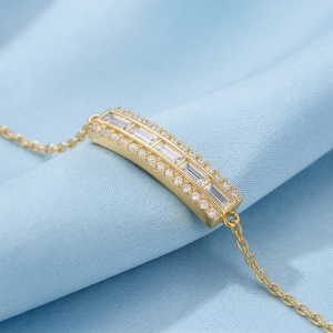 AGOR 925 Sterling Silver Baguette Bar Bracelet in Premium Gold Finish Jewellery for Women