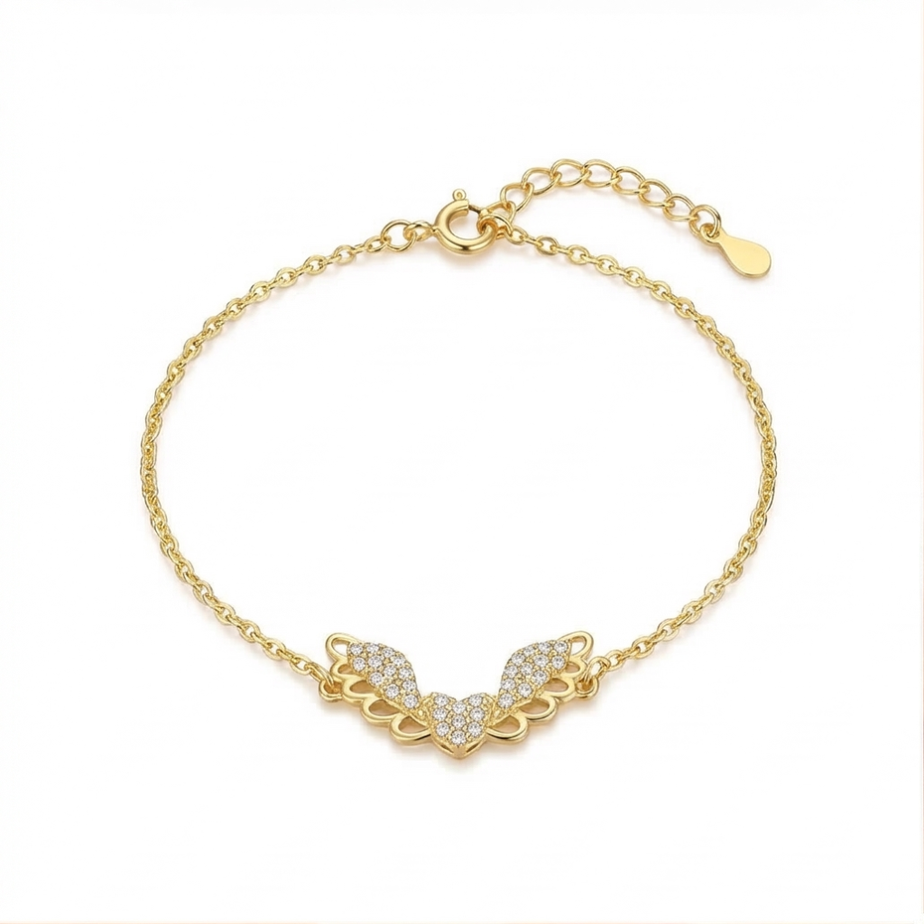 AGOR 925 Sterling Silver Angel Wing Bracelet in Premium Gold Finish Ethereal Jewellery for Women