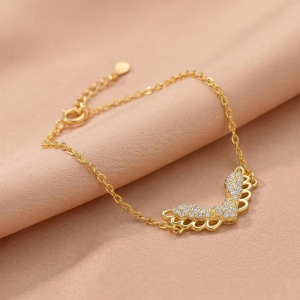AGOR 925 Sterling Silver Angel Wing Bracelet in Premium Gold Finish Ethereal Jewellery for Women