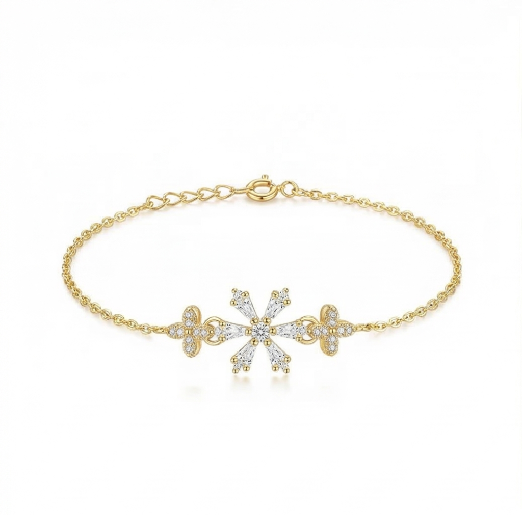 AGOR 925 Sterling Silver Intricate Floral Starburst Bracelet in Premium Gold Finish Festive Jewellery for Women