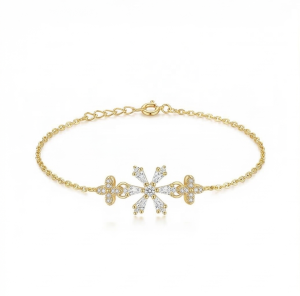 AGOR 925 Sterling Silver Intricate Floral Starburst Bracelet in Premium Gold Finish Festive Jewellery for Women