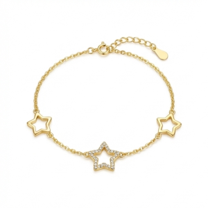 AGOR 925 Sterling Silver Gold Plated Open Star Charm Bracelet Minimalist Premium Jewellery for Women