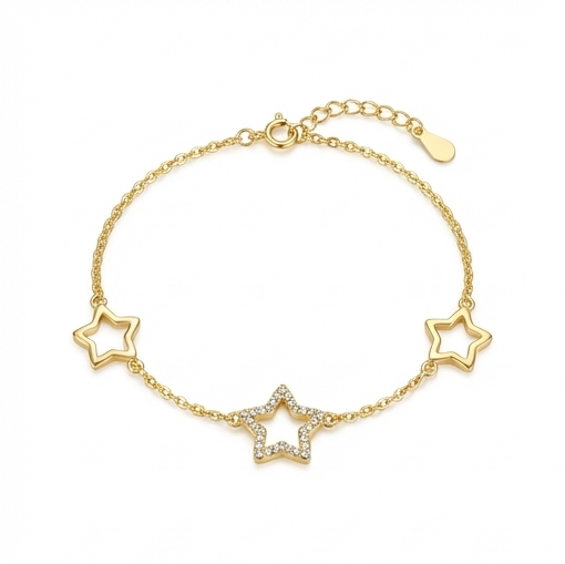 925 Sterling Silver Gold Plated Open Star Charm Bracelet Minimalist Premium Jewellery for Women