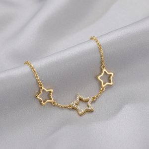 AGOR 925 Sterling Silver Gold Plated Open Star Charm Bracelet Minimalist Premium Jewellery for Women