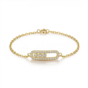 AGOR 925 Sterling Silver Gold Plated Oval Halo Station Bracelet Premium Jewellery for Women