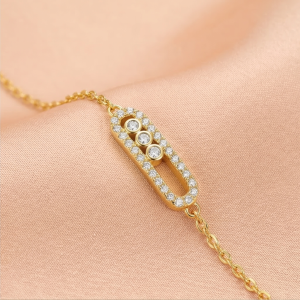 AGOR 925 Sterling Silver Gold Plated Oval Halo Station Bracelet Premium Jewellery for Women