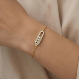 AGOR 925 Sterling Silver Gold Plated Oval Halo Station Bracelet Premium Jewellery for Women
