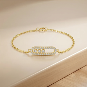 AGOR 925 Sterling Silver Gold Plated Oval Halo Station Bracelet Premium Jewellery for Women