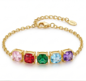 AGOR 925 Sterling Silver Gold Plated Multi-Color Cushion Gem Premium Jewellery for Women