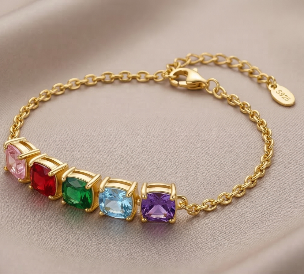925 Sterling Silver Gold Plated Multi-Color Cushion Gem Premium Jewellery for Women