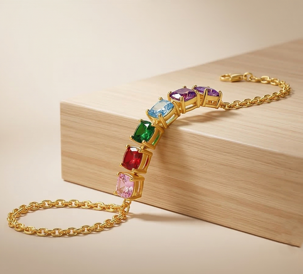 925 Sterling Silver Gold Plated Multi-Color Cushion Gem Premium Jewellery for Women