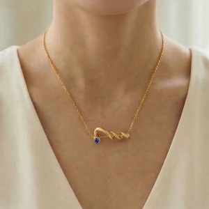 925 Sterling Silver Gold Plated Twisted Wave Blue Stone Pendant Necklace Women's Jewellery