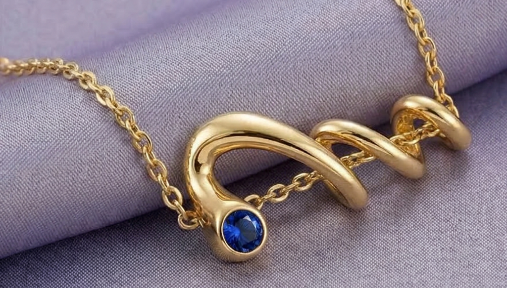 AGOR 925 Sterling Silver Gold Plated Twisted Wave Blue Stone Pendant Necklace Women's Jewellery