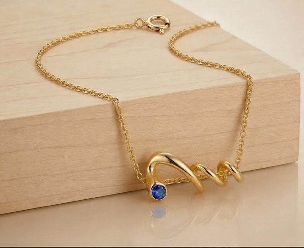 AGOR 925 Sterling Silver Gold Plated Twisted Wave Blue Stone Pendant Necklace Women's Jewellery