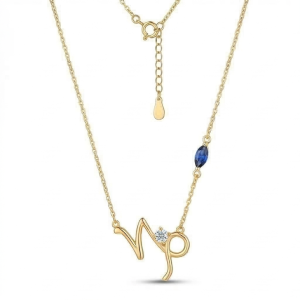 AGOR 925 Sterling Silver Gold Plated Capricorn Zodiac Blue Stone Pendant Necklace Women's Jewellery