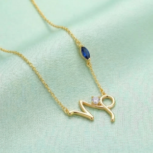 AGOR 925 Sterling Silver Gold Plated Capricorn Zodiac Blue Stone Pendant Necklace Women's Jewellery