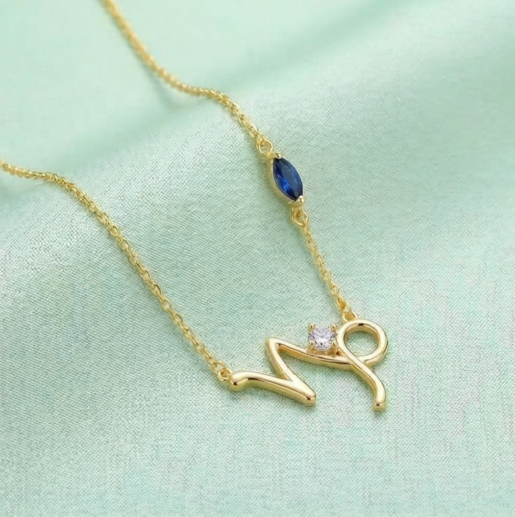 925 Sterling Silver Gold Plated Capricorn Zodiac Blue Stone Pendant Necklace Women's Jewellery
