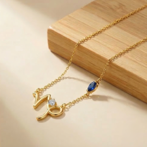 925 Sterling Silver Gold Plated Capricorn Zodiac Blue Stone Pendant Necklace Women's Jewellery