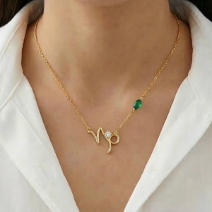 925 Sterling Silver Capricorn Zodiac Sign Pendant Necklace Jewellery with Gold Finish