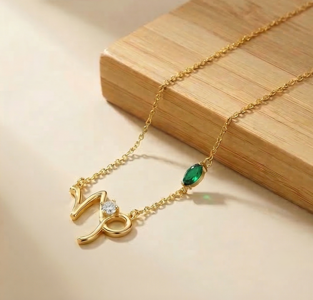 925 Sterling Silver Capricorn Zodiac Sign Pendant Necklace Jewellery with Gold Finish