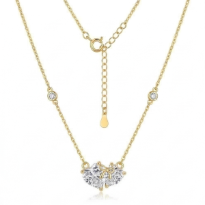 925 Sterling Silver Interlocking Hearts Bow Necklace Jewellery with Gold Finish