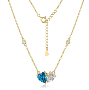 AGOR 925 Sterling Silver Two-Tone Blue Heart Bow Necklace Jewellery with Gold Finish