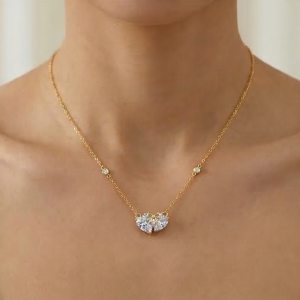 AGOR 925 Sterling Silver Interlocking Hearts Bow Necklace Jewellery with Gold Finish
