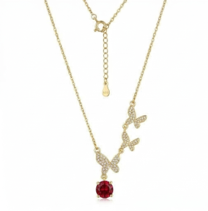 AGOR 925 Sterling Silver Ascending Butterfly Red Drop Necklace Jewellery with Gold Finish