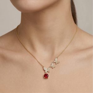 AGOR 925 Sterling Silver Ascending Butterfly Red Drop Necklace Jewellery with Gold Finish